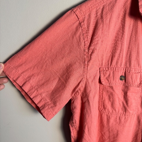 Old Navy Linen Blend Men's Short Sleeve Button Up Camp Shirt Coral Size Large - Picture 2 of 13